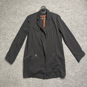 Topshop Womens Blazer Jacket Black Button Convertible Sleeve Pocket Hip Length 8